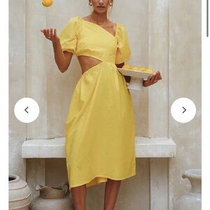 Asymmetric Yellow Cutout Midi Dress retails $128